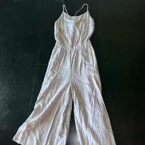 Loft striped jumpsuit with pockets and tie back